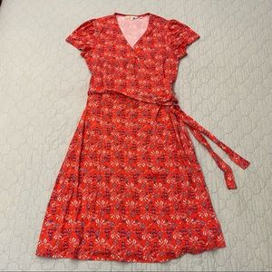 Boden Orange and Floral Jersey Wrap Dress — size 8R